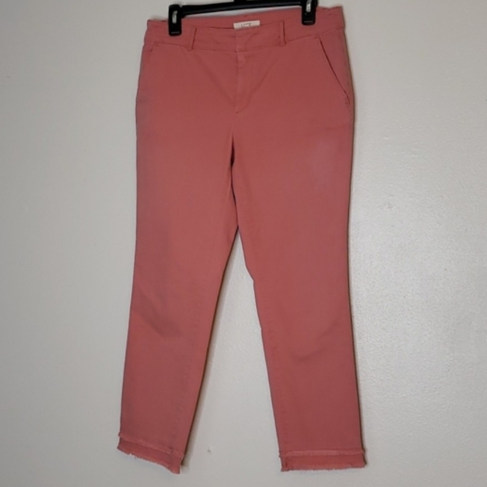 LOFT Cropped Premium Jeans Double Frayed Raw Hem Coral Summer Preppy Orange